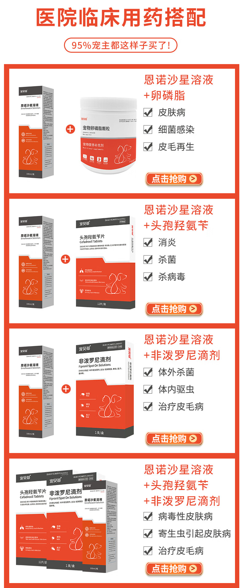 8，貓狗蘚皮膚病噴劑恩諾沙星溶液寵物噴劑細菌感染及蟎蟲引起的皮炎瘙癢皮膚脫毛鱗屑癡皮紅疹紅斑 恩諾沙星溶液+卵磷脂