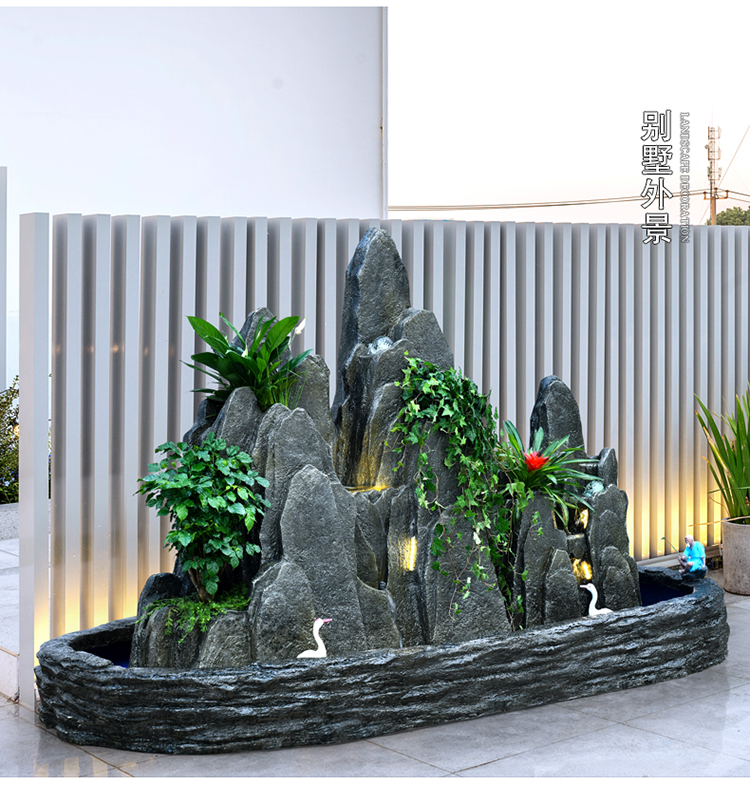 甲门jiamen巧f美庭院大型假山流水喷泉阳台入户花园布置景观装饰循环