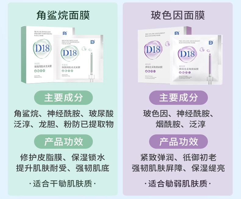 D18 神经酰胺面膜男女补水保湿提亮嫩肤紧致面部精华5片 角鲨烷五片装/盒