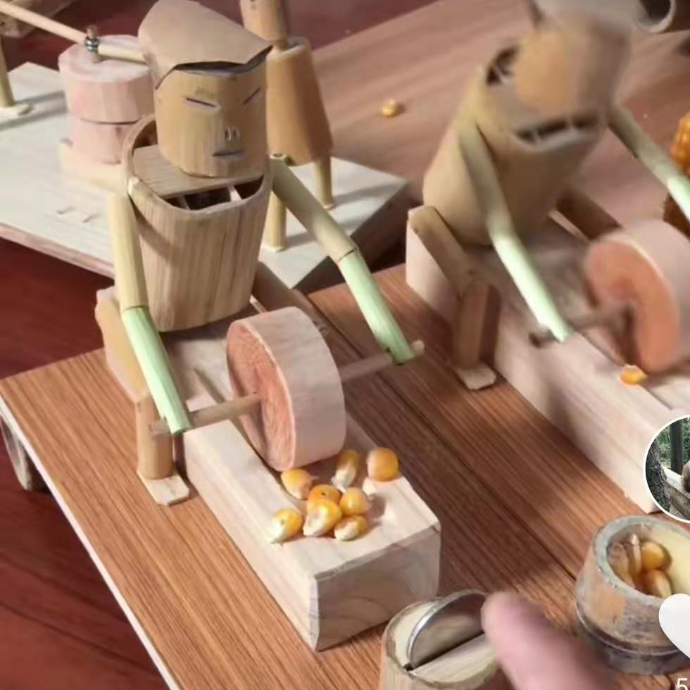 竹编装饰竹节人玩偶竹人玩具有钱使鬼推磨竹制品创意工艺品怀旧装饰品