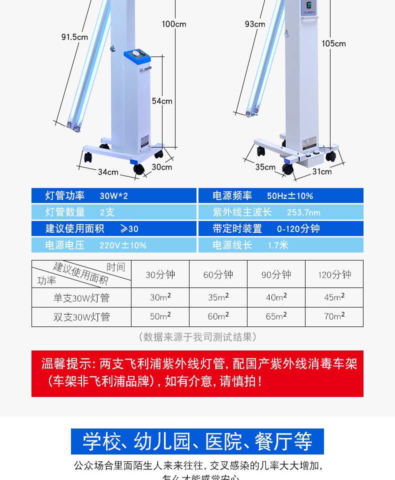 飞利浦紫外线灯车医院家用菌灯移动式幼儿园车紫外线灯飞利浦灯管国产