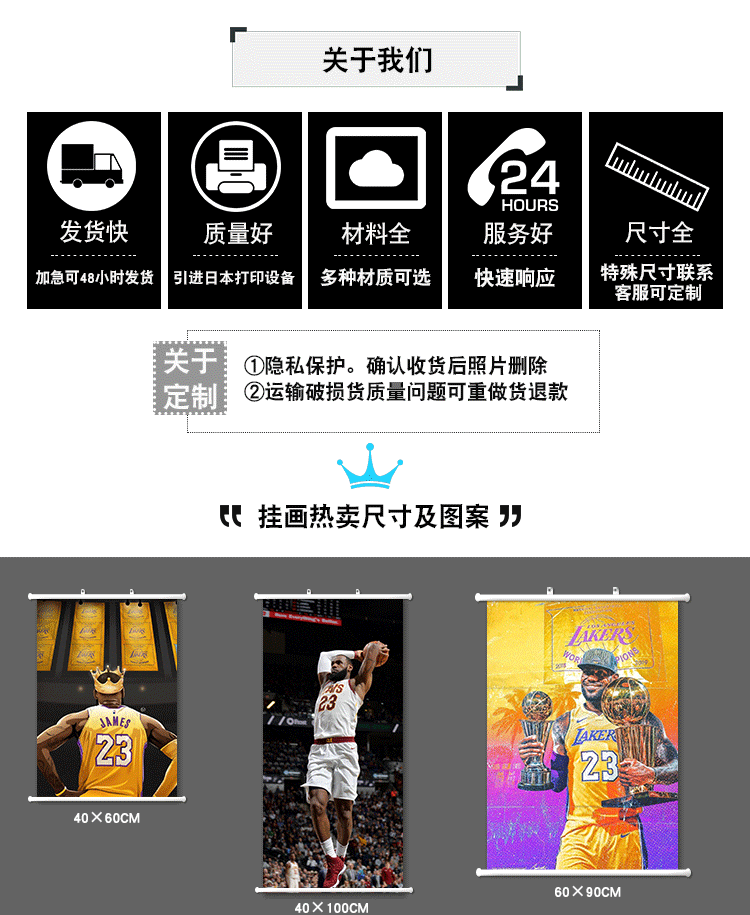 nba海报nba球星周边湖人勒布朗詹姆斯海报墙纸卷轴布艺挂画装饰画桔