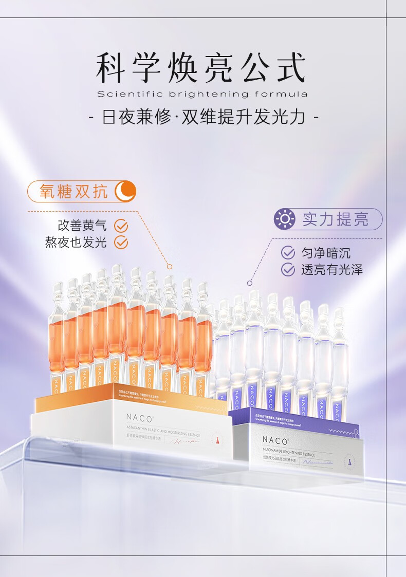 NACO虾青素精华搭配烟酰胺次抛面部精华液减黄提亮抗氧化抗糖护肤套装 早C晚A护肤套装