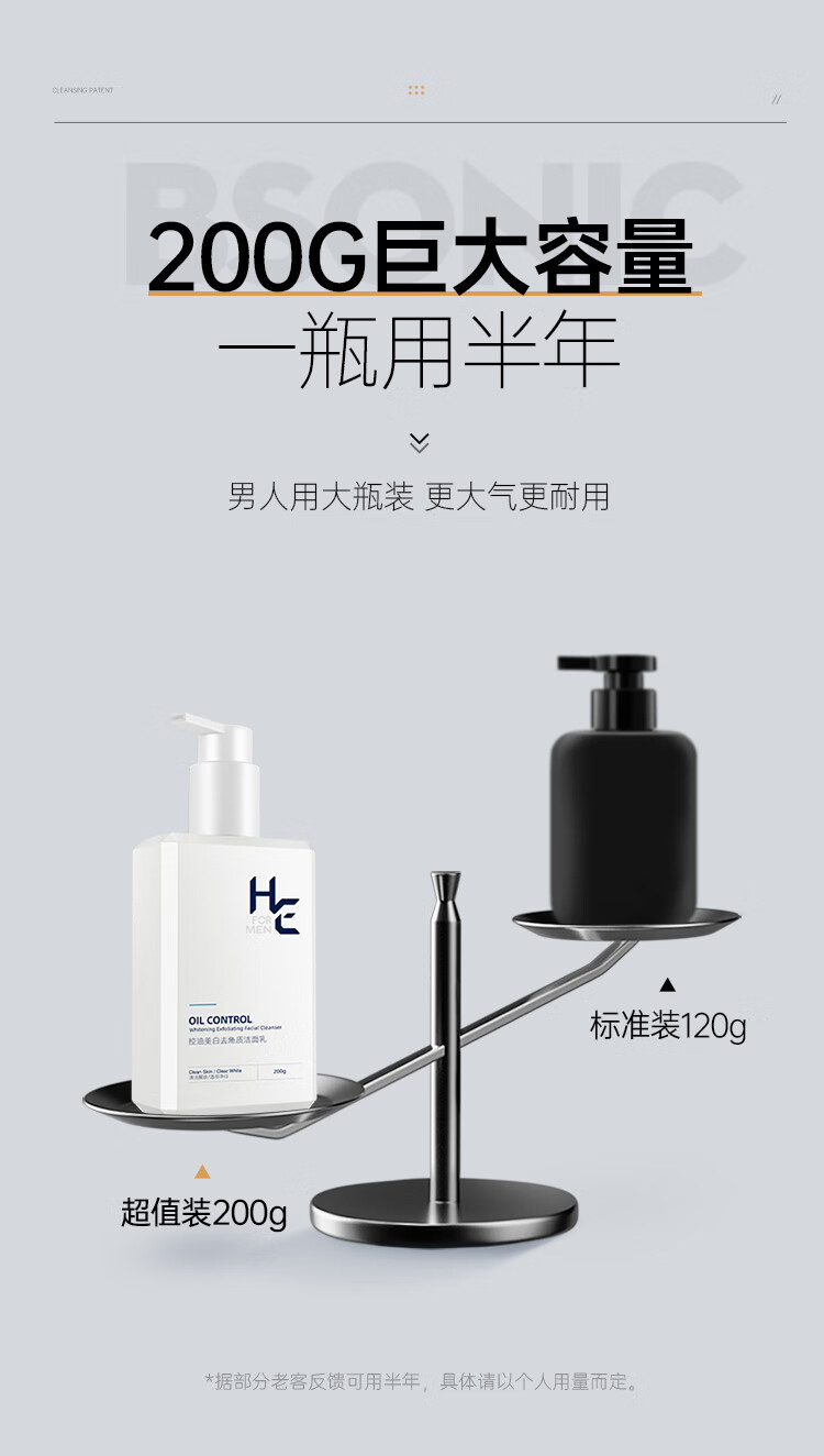 赫恩（H&E） 男士美白洗面奶控油去角质洁面乳深层清洁套装 美白200g+去角质200g