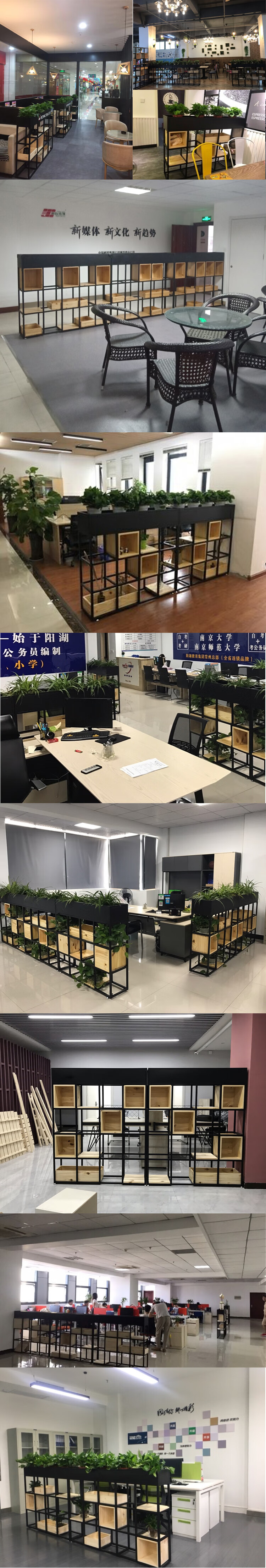 可定做 精甄 办公隔断墙 铁艺屏风隔断架实木落地花架办公间隔架客厅绿萝阶梯多层架 长100*25*高110CM