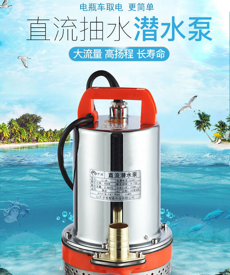 上海人民48v60v直流潜水泵12v24v电瓶抽水泵农用家用抽水机12v1寸款1