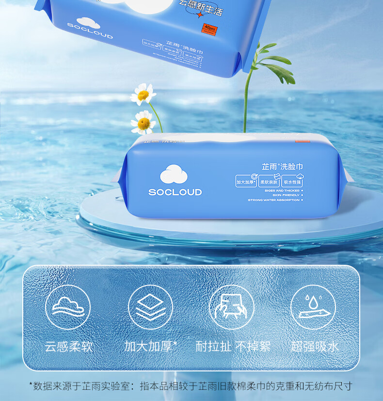 芷雨洗脸巾一次性 擦脸巾抽取式洗面巾干湿两用卸妆棉柔巾洁面巾 加大加厚【40抽*3包】