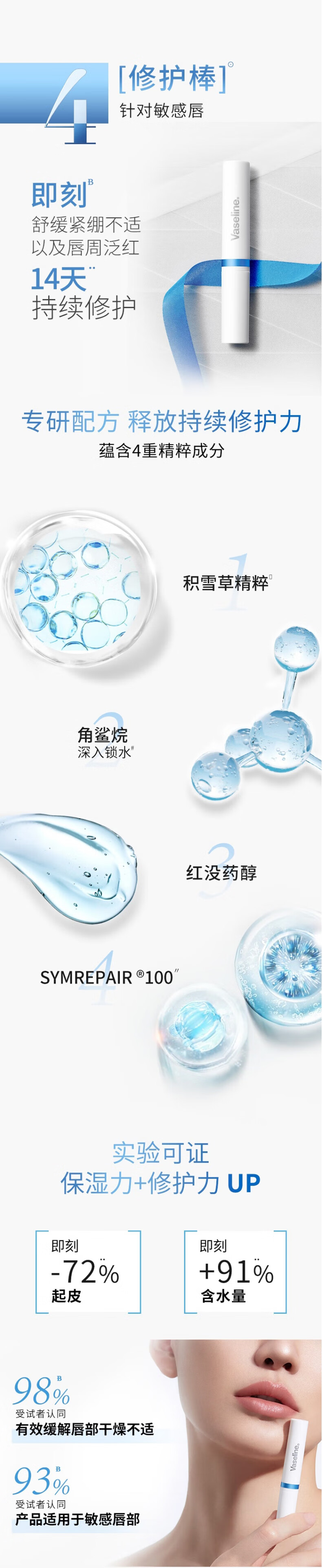 凡士林 润唇膏 (Vaseline)保湿滋润精华焕亮锁水温和滋养弹润护唇膏 数字唇膏4号舒缓特护1.8g+6号淡纹弹润1.8g