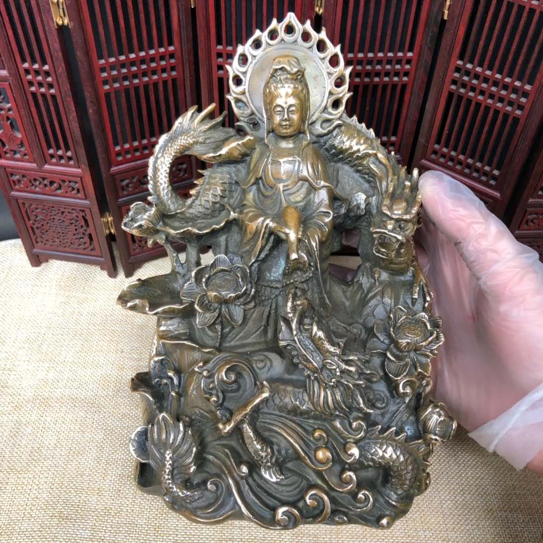 鼎盛福铜骑龙观音佛像摆件站龙九龙观世音菩萨供奉送子保平安工艺品