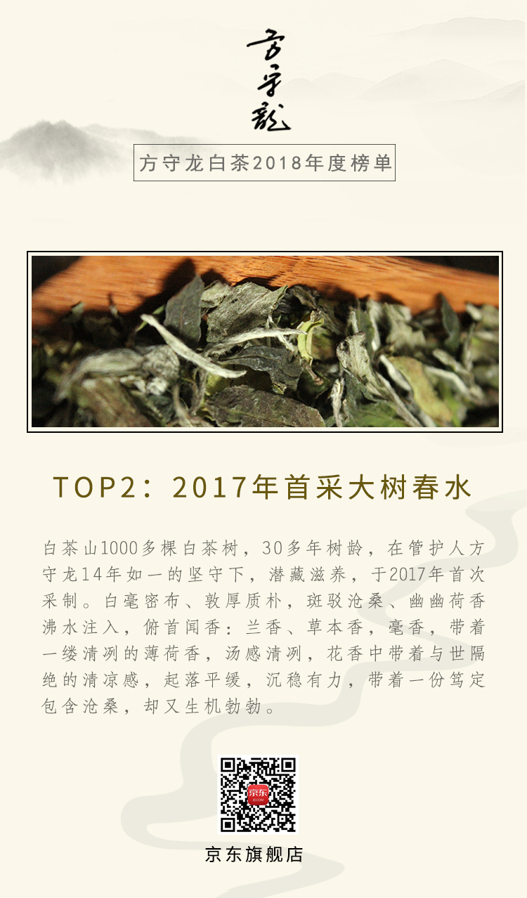 方守龙白茶 福鼎白茶 2017年大树春水白牡丹茶叶散茶罐装礼盒纪念版