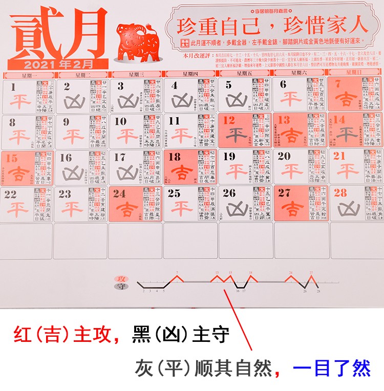 李居明月历2021年挂历牛年日历李居明攻守通胜月历老黄历