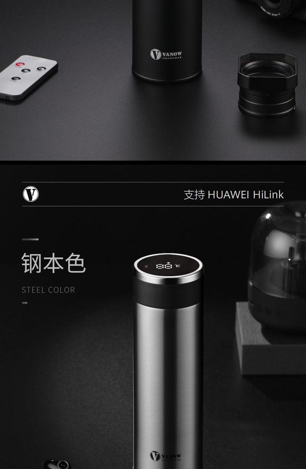 保温杯男士女304不锈钢316便携刻字定制泡茶水杯子 绅士黑(华为hilink