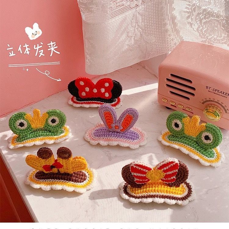 可爱立体发夹少女兔耳朵毛线编织发卡儿童宝宝头饰韩版发顶饰头饰 小