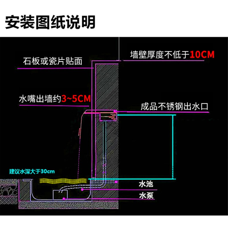 不锈钢瀑布出水口欧式不锈钢瀑布造景出水口庭院水景瀑布造景器流水墙