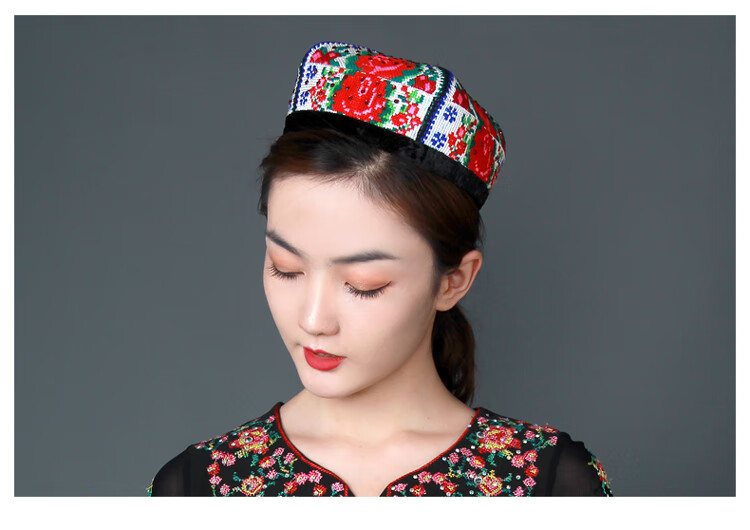 南极人21春夏季新款帽子新疆维吾尔族帽子女新疆舞头饰带辫子绣花维族