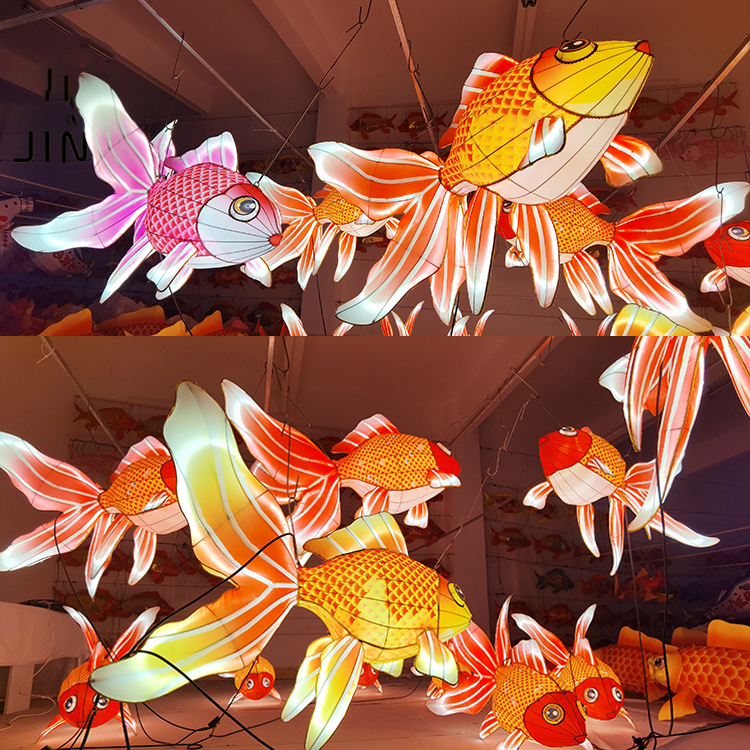 新品传统金鱼灯笼手工鲤鱼花灯现货发光印花鱼造型彩灯元宵节新年春节
