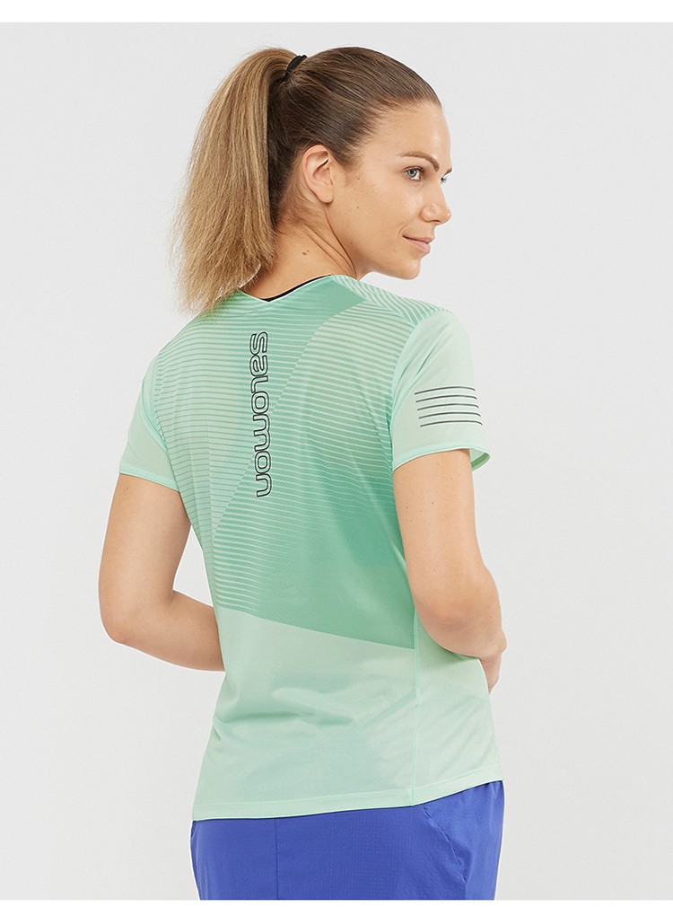 萨洛蒙（Salomon）女款 户外运动轻量舒适快干透气越野跑步短袖T恤 SENSE TEE 白色 C15368-黄金联赛版 M