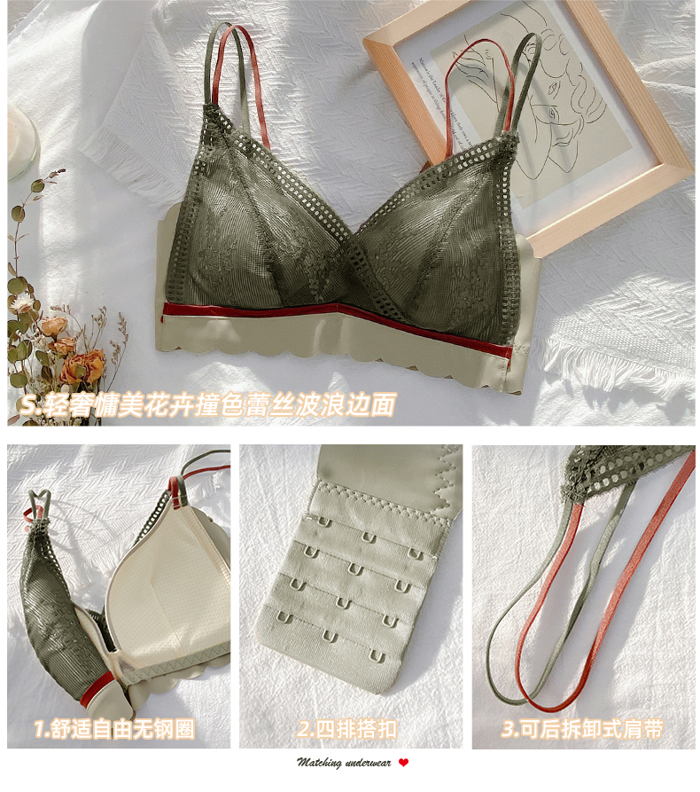 seemax轻奢品牌 美背内衣女 无钢圈大胸显小收副乳薄款文胸少女蕾丝