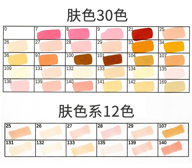 touchkucai马克笔凑单小套装常用标准12色肤色30色灰色系红色黄色蓝色