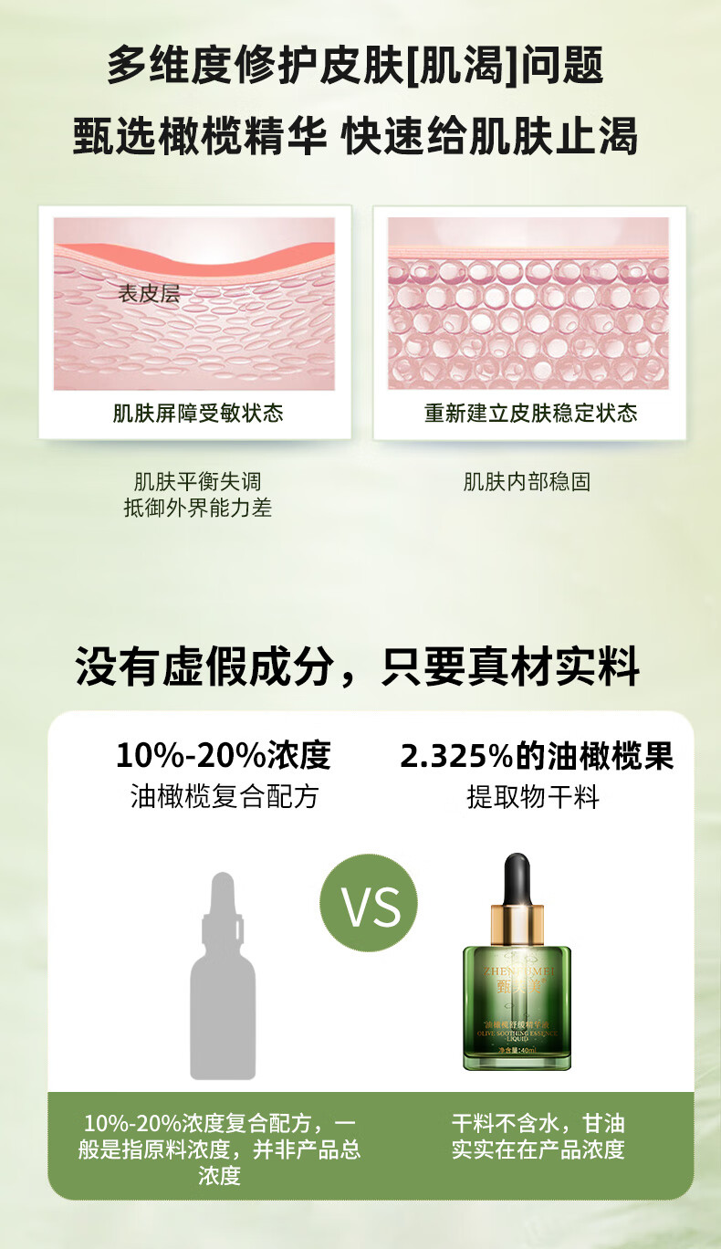 甄芙美皮肤屏障修护油橄榄舒缓精华液敏感肌激素脸泛红血丝增厚角质层 1瓶装