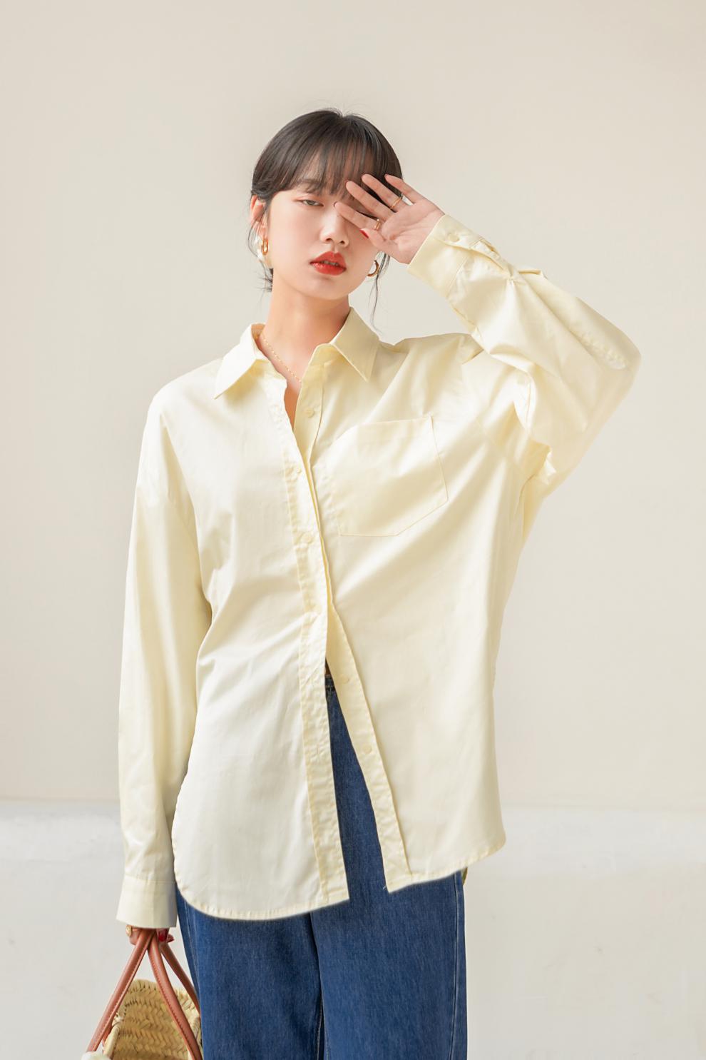 鹅黄色法式衬衫女新款2021年夏季设计感宽松百搭别致上衣 浅鹅黄 s