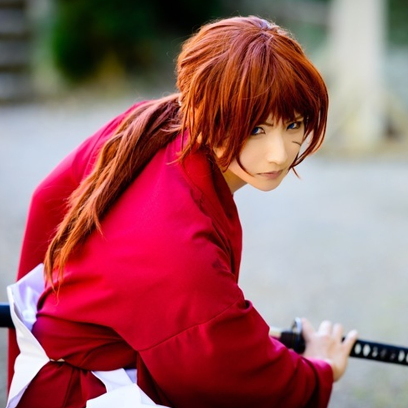 浪客剑心绯村剑心cos服 和服剑道服cosplay服装全套现货红蓝可选 木屐