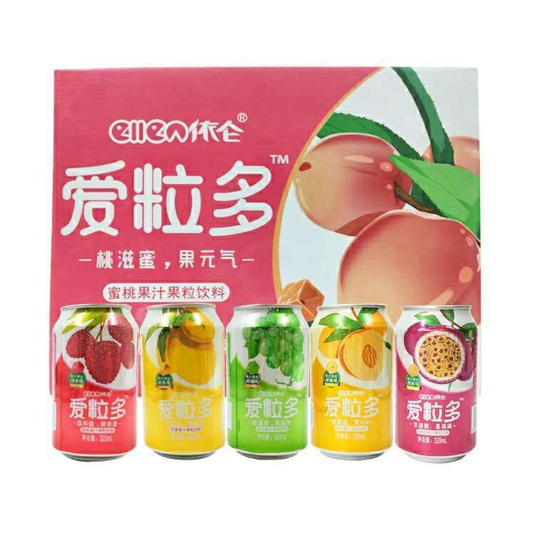 依仑爱粒多百香果葡萄黄桃多口味含果肉果汁易拉罐饮料 6罐百香果