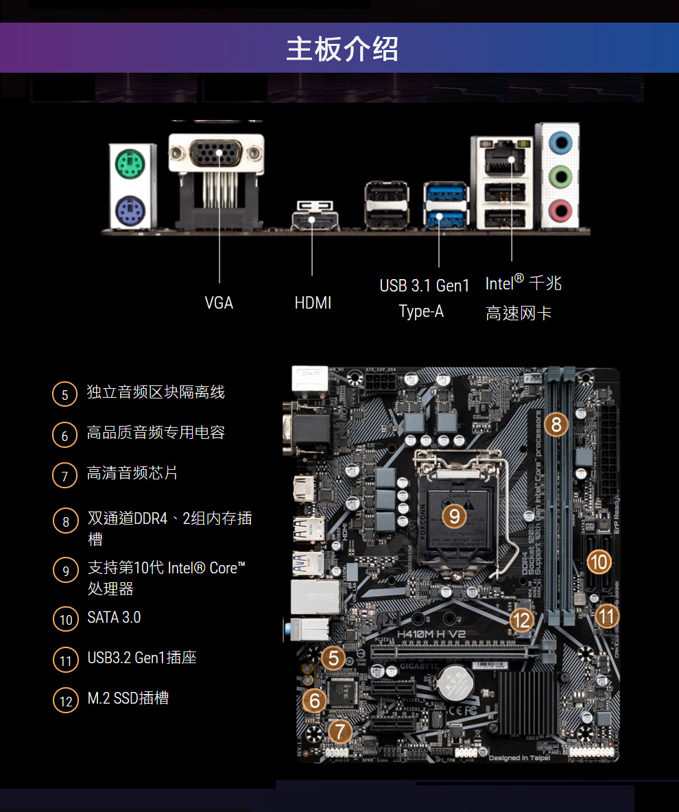 技嘉(gigabyte) h410m主板 台式机电脑主板 h410/lga 1200 h410m ds2v