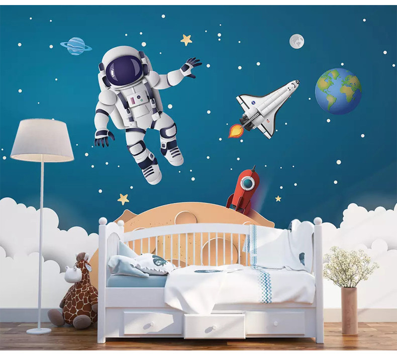 壁纸卧室男生星空手绘太空宇宙星空星球儿童房壁纸男孩卧室墙纸墙布3d