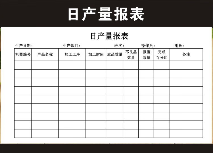 生产日报表 日产量报表 员工产能表个人计件单作业单