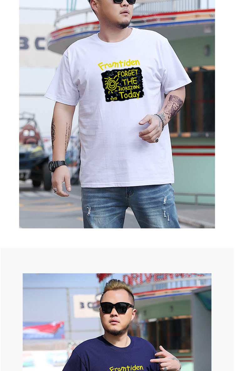皮尔卡丹高档男装夏季男印花棉短袖t恤加肥加大码上衣宽松运动胖子