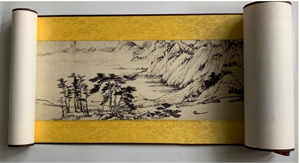 富春山居图长卷山水画卷轴全景临摹装饰画国画高清画出国留学礼物富春