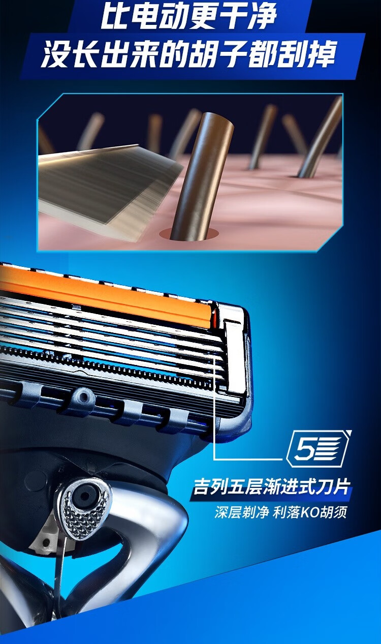 吉列（Gillette） 吉列锋隐致顺剃须刀5层亲肤超薄刀片手动刮胡刀 1刀架2刀头+磁力底座