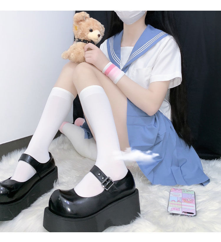 小腿袜子女ins潮夏季薄款jk制服软妹蕾丝袜中筒袜lolita日系可爱 黑色