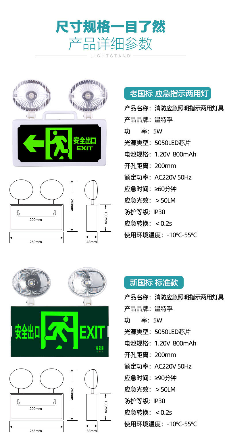 安全出口指示灯牌二合一疏散双头应急照明灯逃生通道指示牌过消防检查