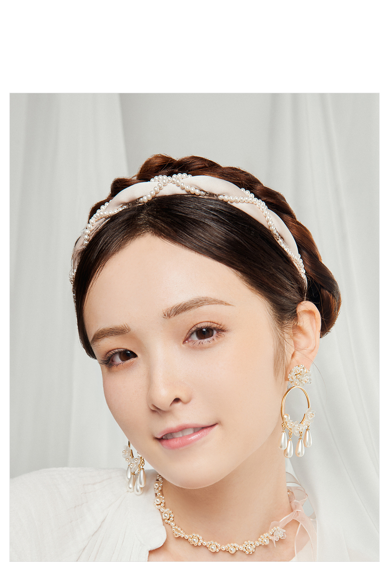 交叉珍珠发箍清新甜美百搭头箍 米白 发箍直径14cm【图片 价格 品牌