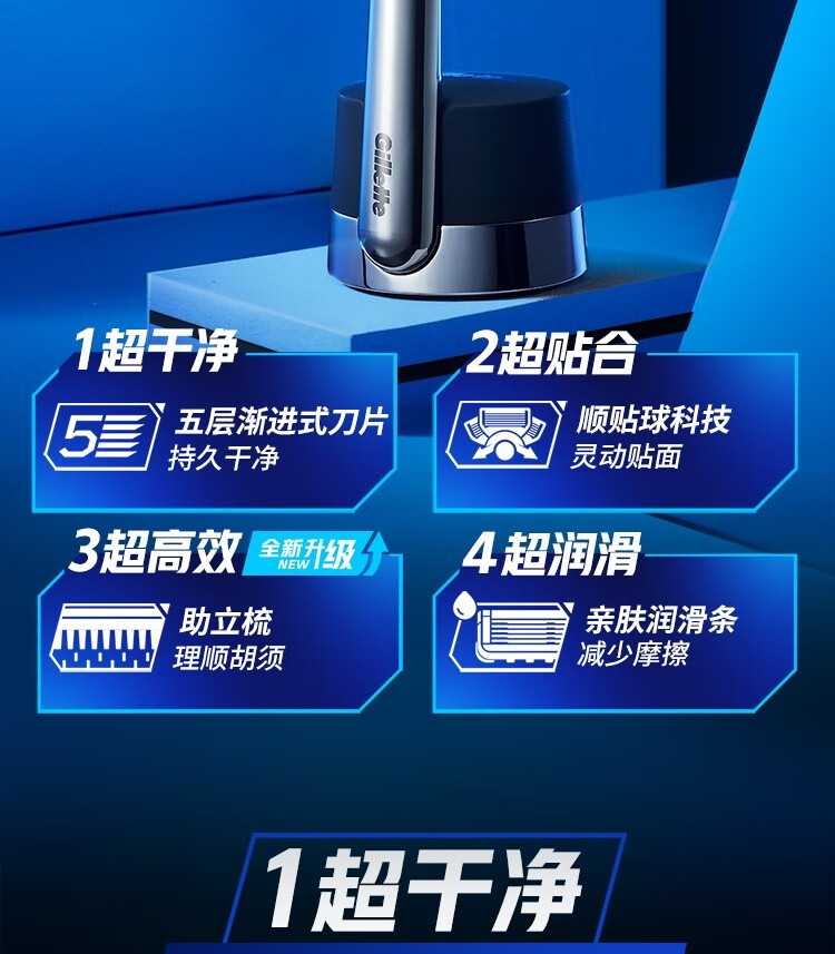 吉列（Gillette） 吉列锋隐致顺剃须刀5层亲肤超薄刀片手动刮胡刀 1刀架2刀头+磁力底座