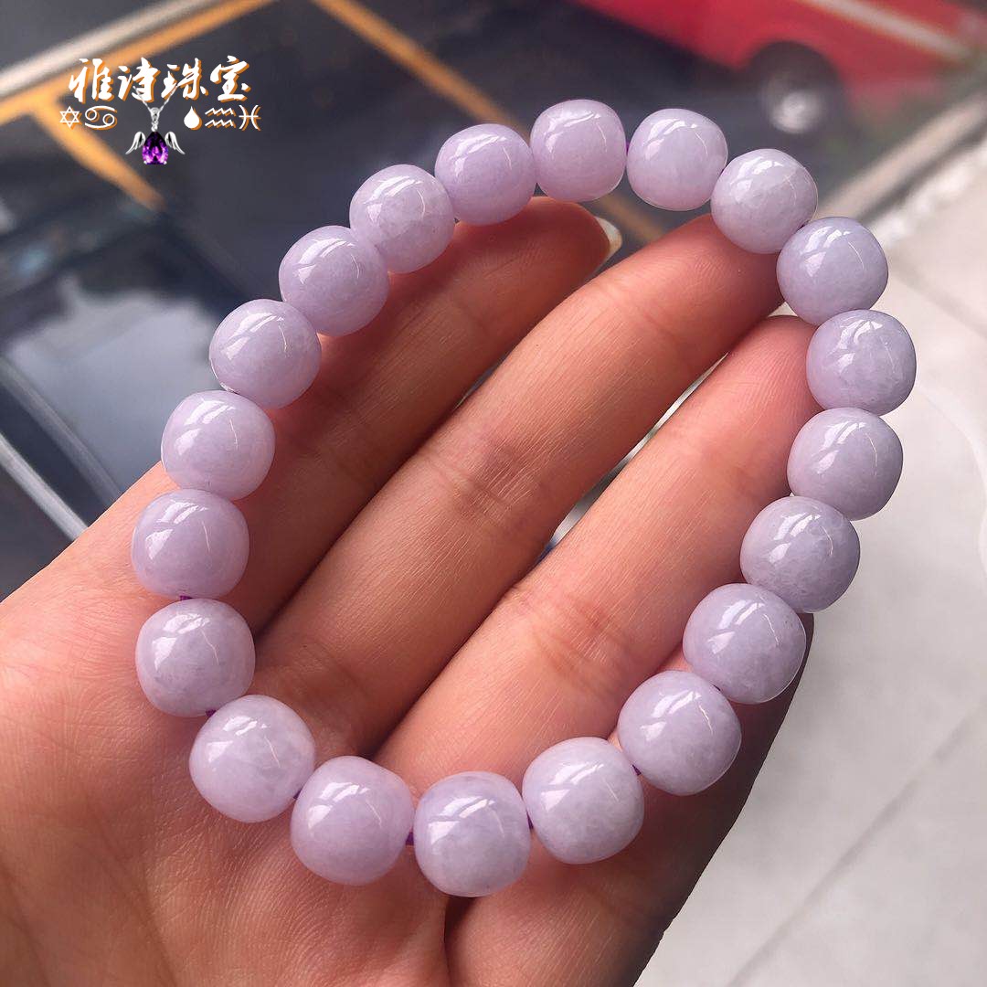 星怡天然缅甸玉紫罗兰翡翠糯种手串手链古珠老型珠a货