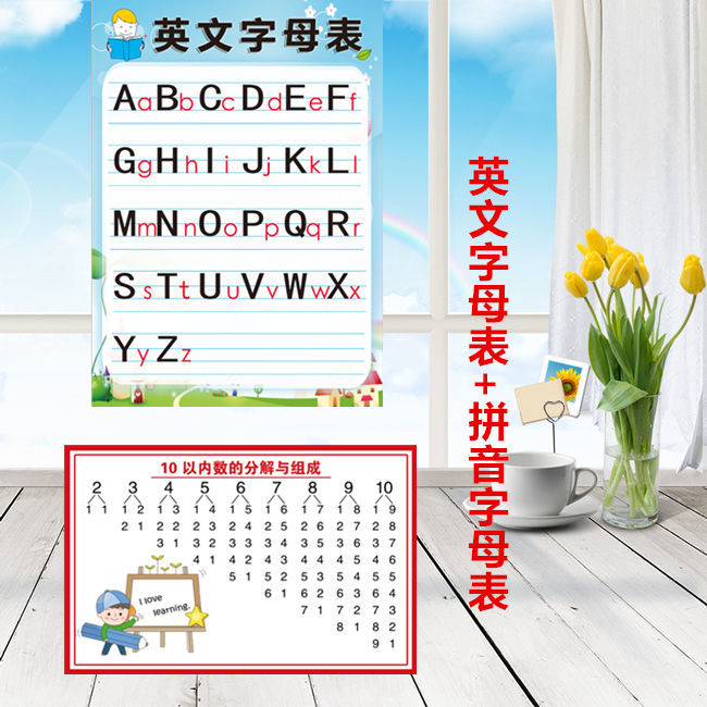 26个英文字母表墙贴小学生二十六个大小写字母表挂图一年级拼音表【2