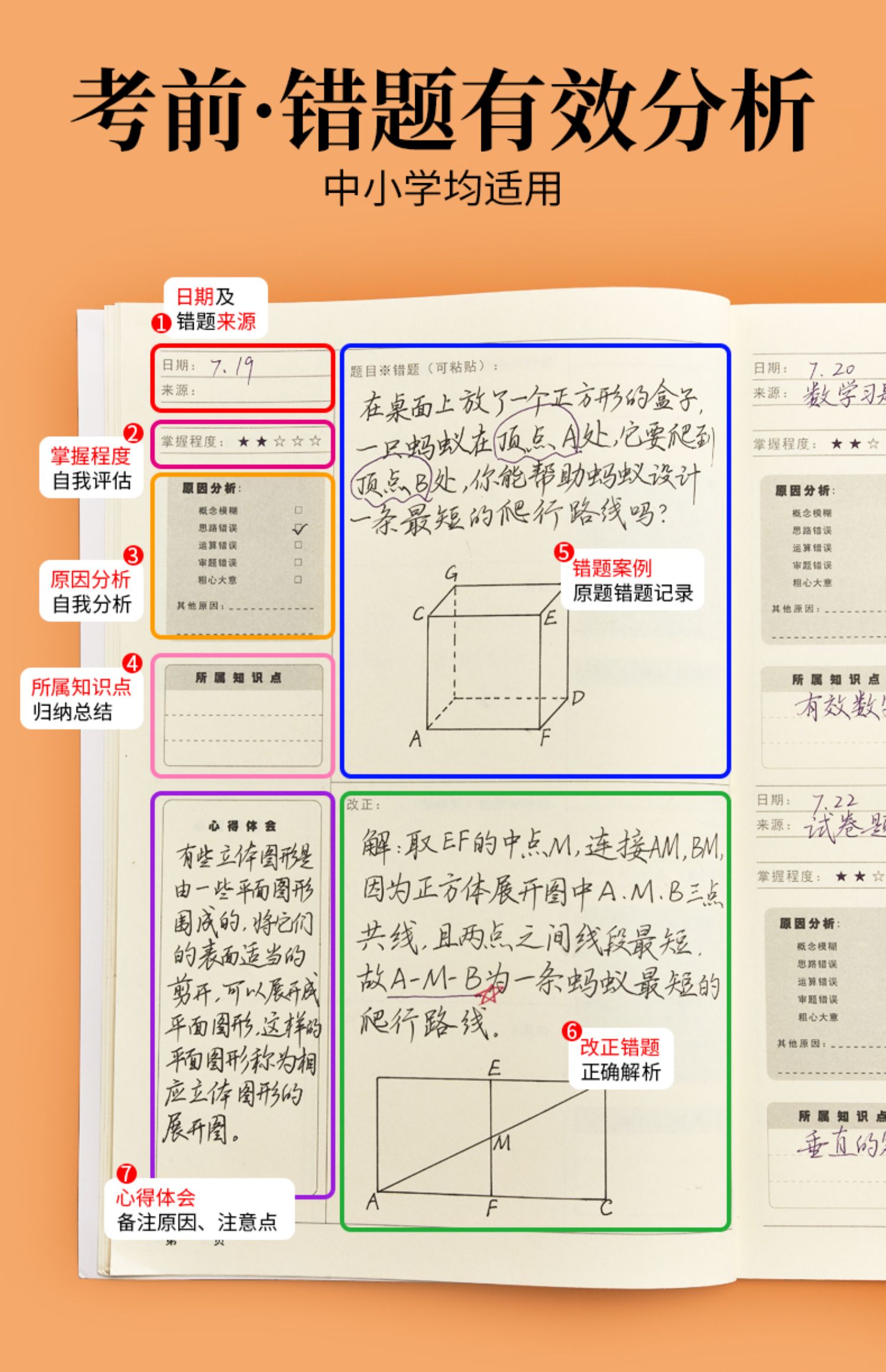 错题本初中生高中生小学笔记本数学纠错本初中厚本子语文作业登记本