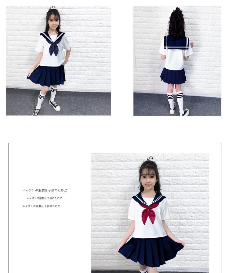 百褶裙套装儿童水手服学院风班服学生服 jk黑短袖 黑短裙 红领花 白袜