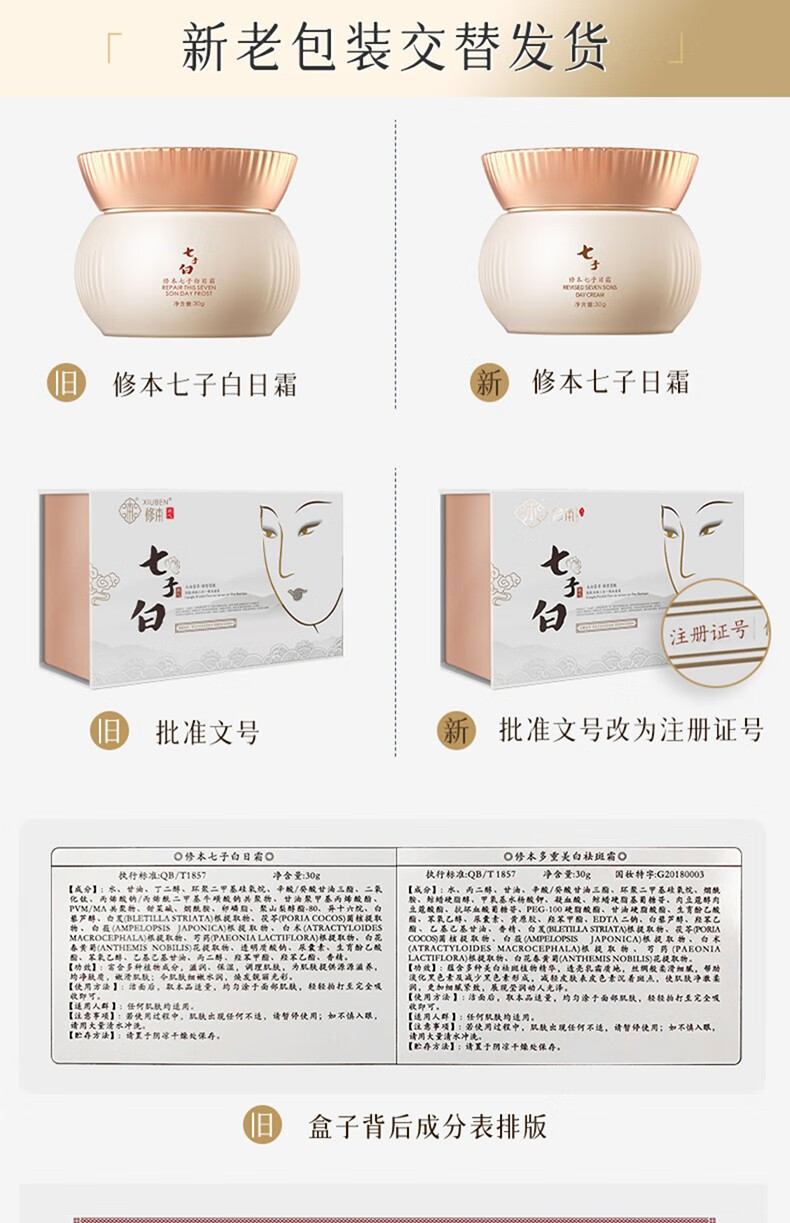 修本 七子白祛斑霜 美白去斑淡化黑色素黄褐晒斑妊娠老年斑膏套装产品
