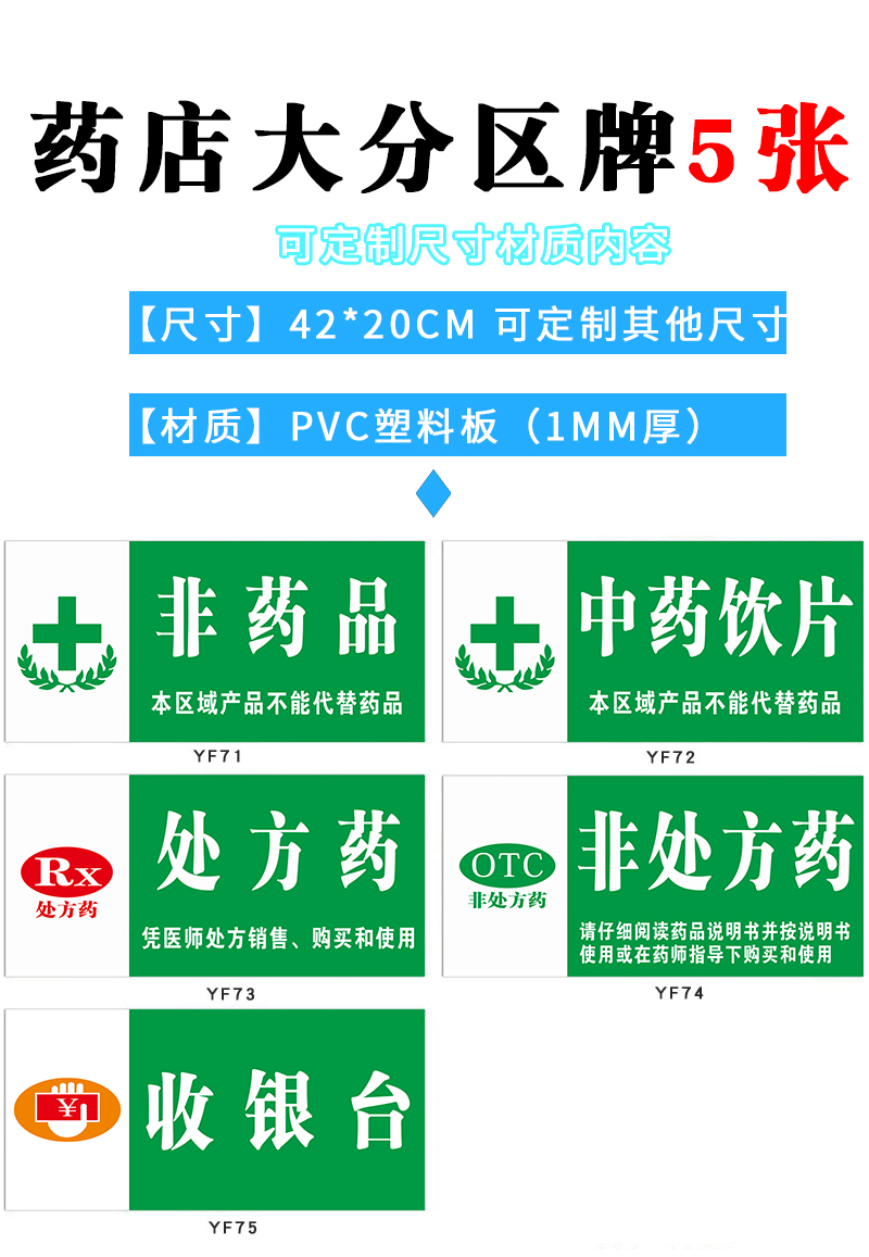 药品分类牌药店分类牌pvc标识牌大药房gsp认证区域分类药贴纸 套餐一