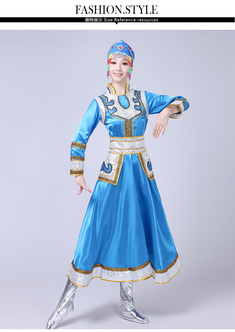 蒙古族演出服装女装少数民族表演服大摆裙蒙古袍筷子舞蹈服装 红色
