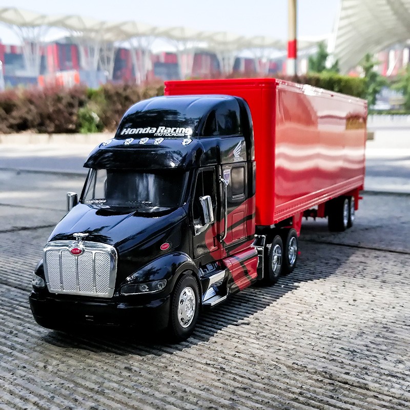 沃尔沃卡车牵引车模型方头卡车集装货柜车挂车黑色132大号车模型收藏