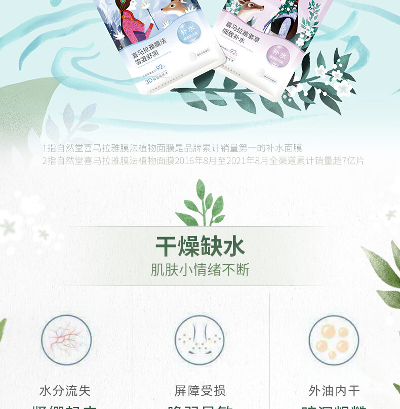 自然堂面膜女补水保湿提亮肤色舒缓滋润细致毛孔护肤品男女植物面膜30片