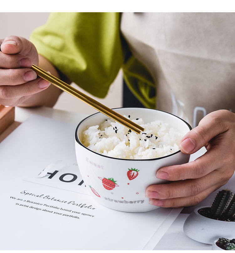 家用米饭碗套装陶瓷餐具创意网红可爱可通小清式碗筷套装组合文字系列