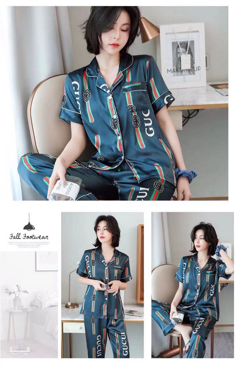 俞兆林高端品牌睡衣女夏冰丝两件套装性感仿真丝绸春秋季短袖长裤睡衣