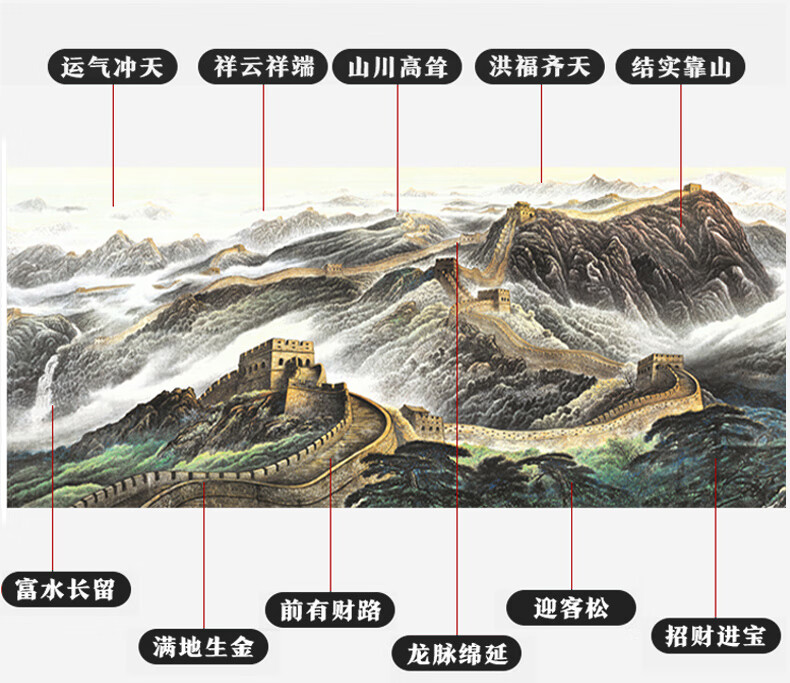 万里长城墙画新中式靠山图招财山水办公室装饰画风水挂画客厅背景壁画