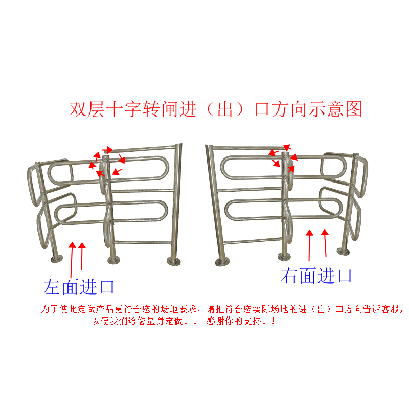 超市单向旋转门医院手动转闸不锈钢半高出入口门禁器手推十字单向出口
